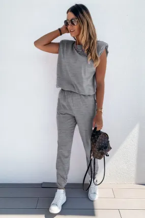 Ashlyn Padded Shoulder Top and Joggers Lounge Set