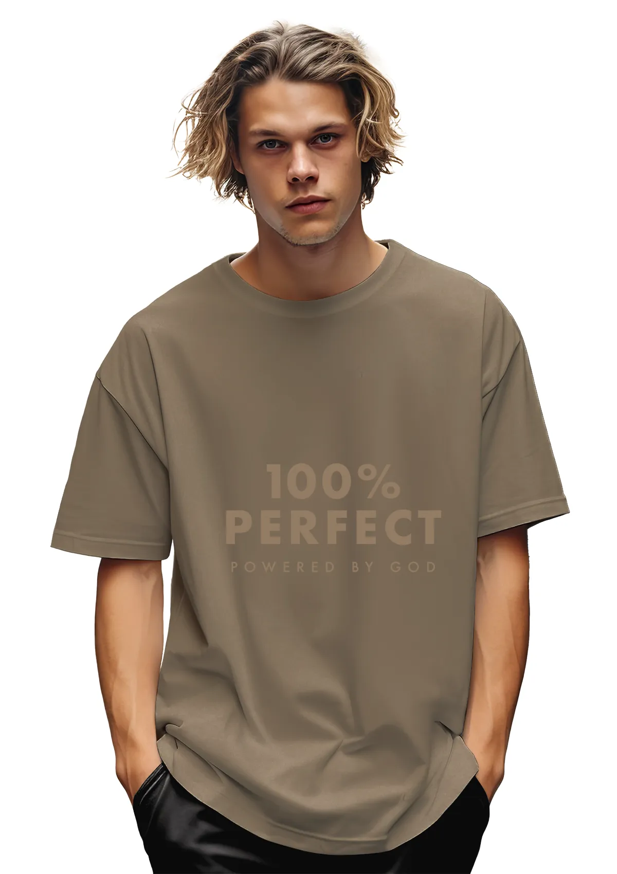 100% Perfect - Powered by God Unisex Tan T-Shirt