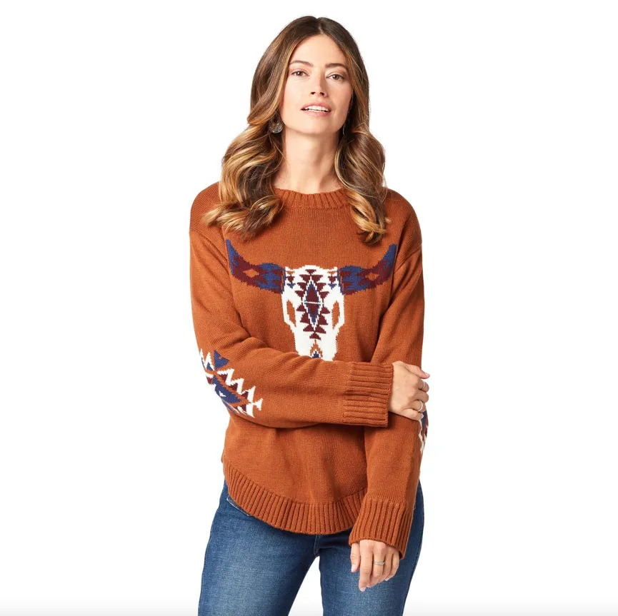 112322103 - Wrangler® Women's Retro Knit Steerhead Pull over Sweater - Argan Oil