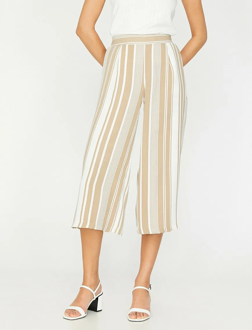 16341 Beige Striped Culotte Trousers