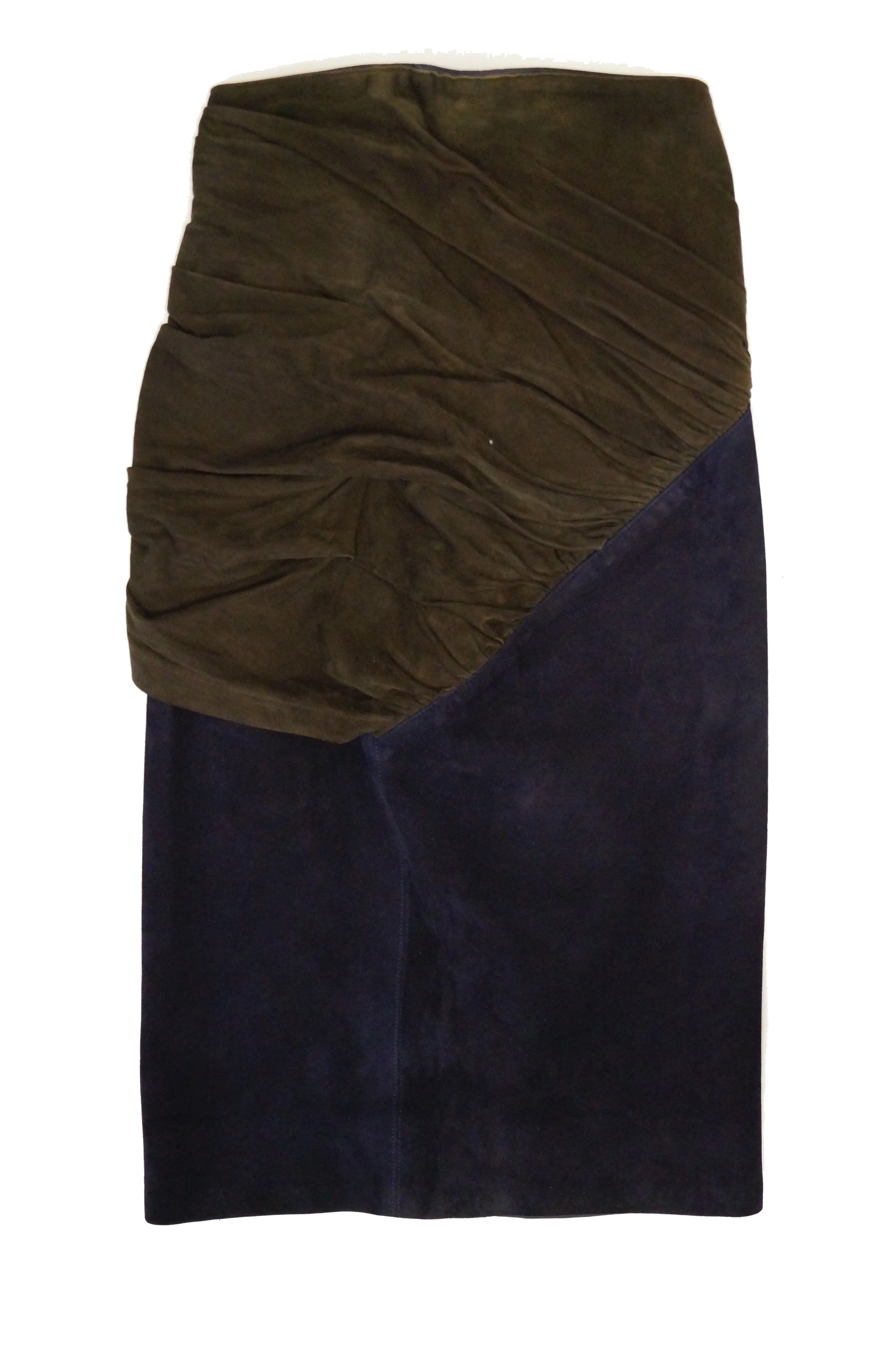 1990s Alaia Indigo and Brown Suede Sarong Wrap Skirt