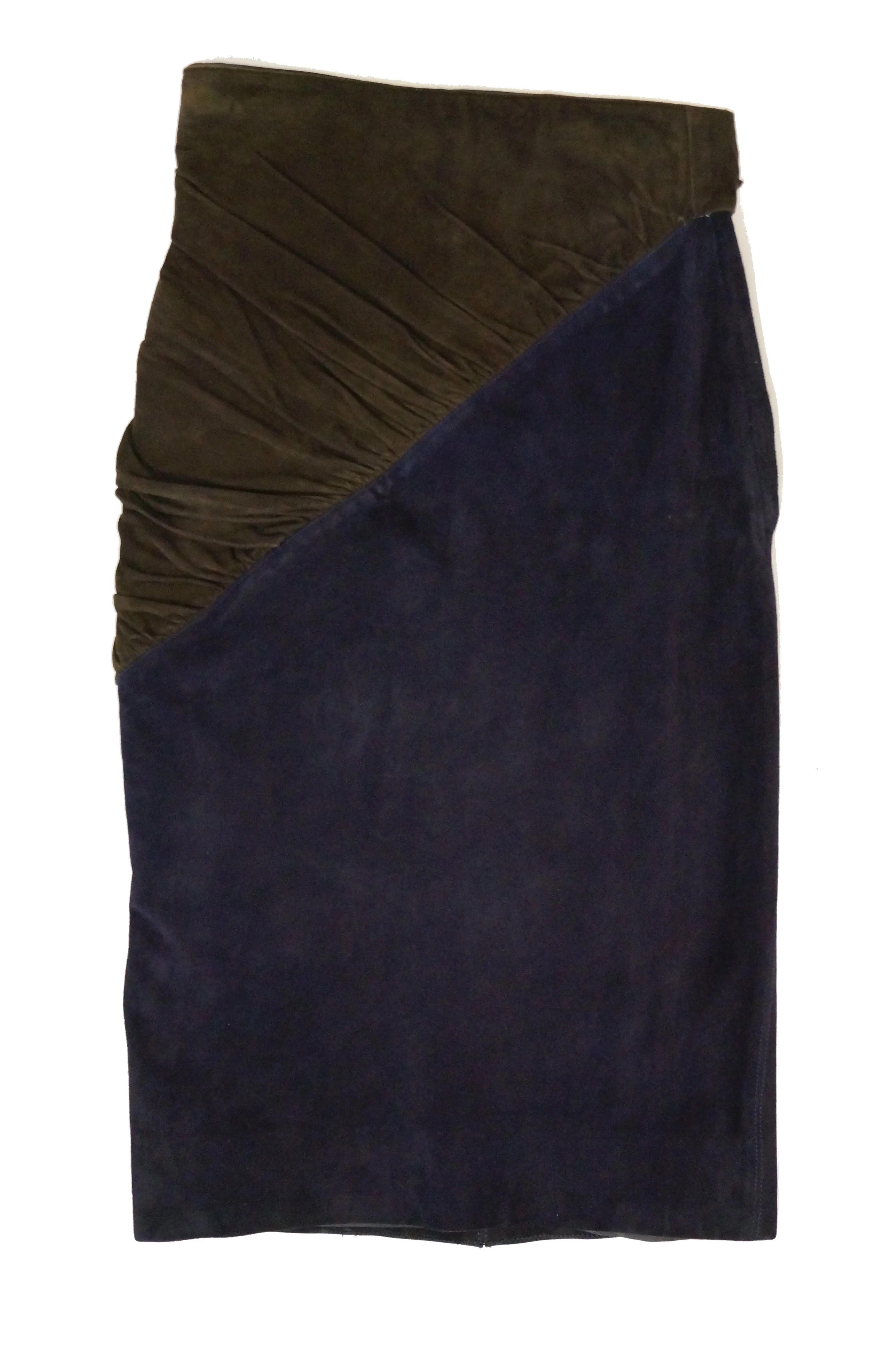 1990s Alaia Indigo and Brown Suede Sarong Wrap Skirt