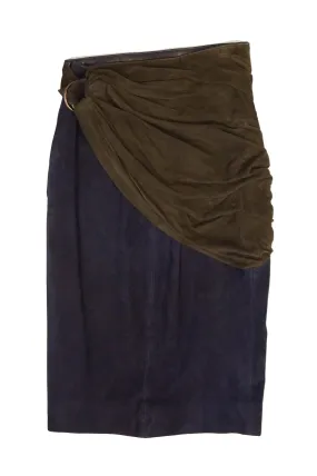 1990s Alaia Indigo and Brown Suede Sarong Wrap Skirt