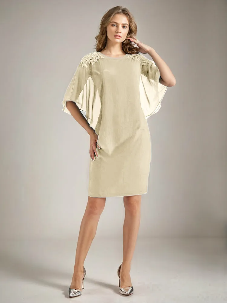 2 Pieces Chiffon Half Sleeves Cape Knee-Length Mother of the Bride Dress