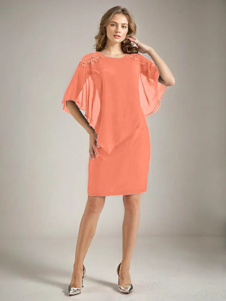 2 Pieces Chiffon Half Sleeves Cape Knee-Length Mother of the Bride Dress