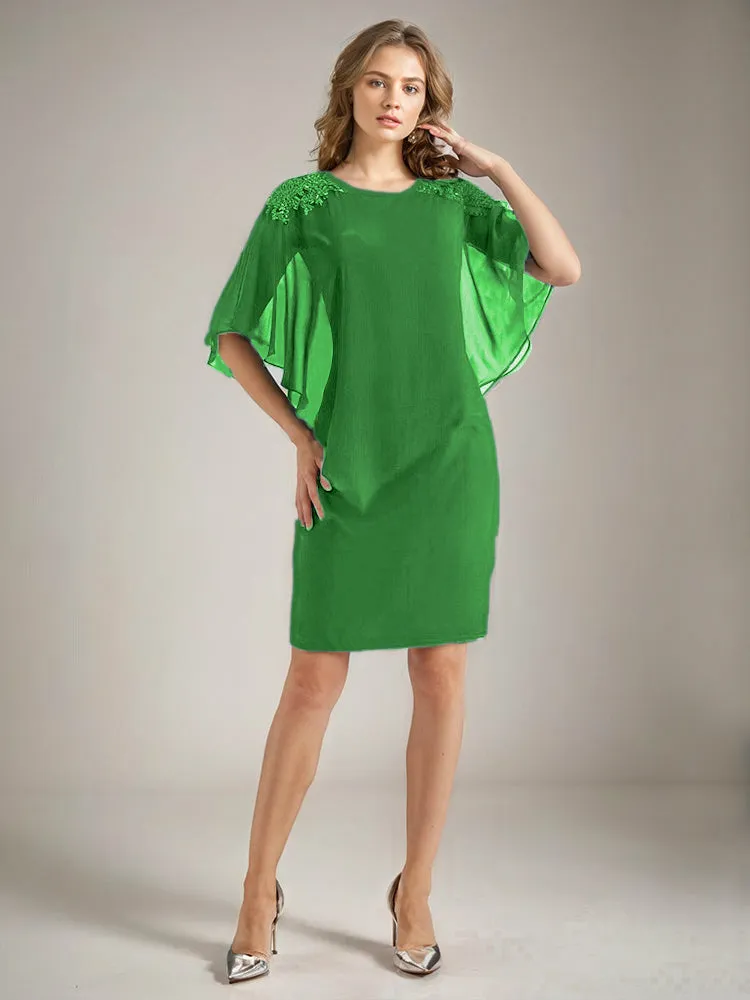 2 Pieces Chiffon Half Sleeves Cape Knee-Length Mother of the Bride Dress