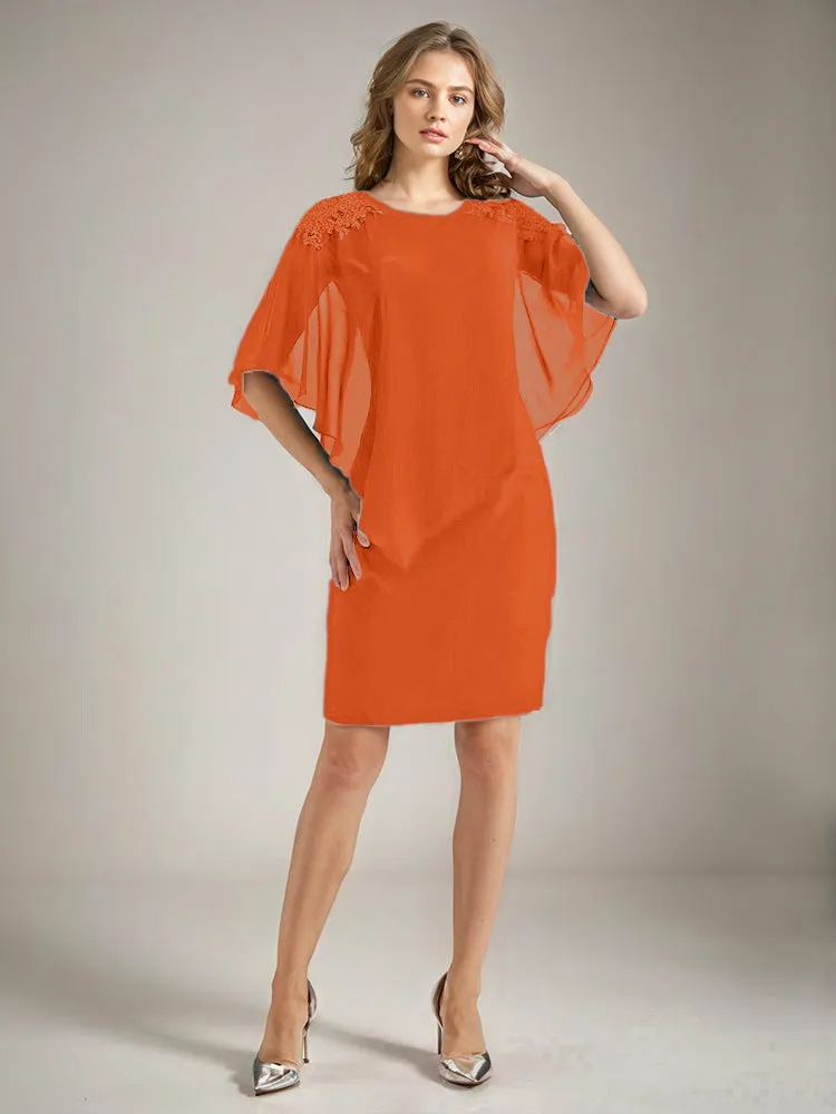 2 Pieces Chiffon Half Sleeves Cape Knee-Length Mother of the Bride Dress