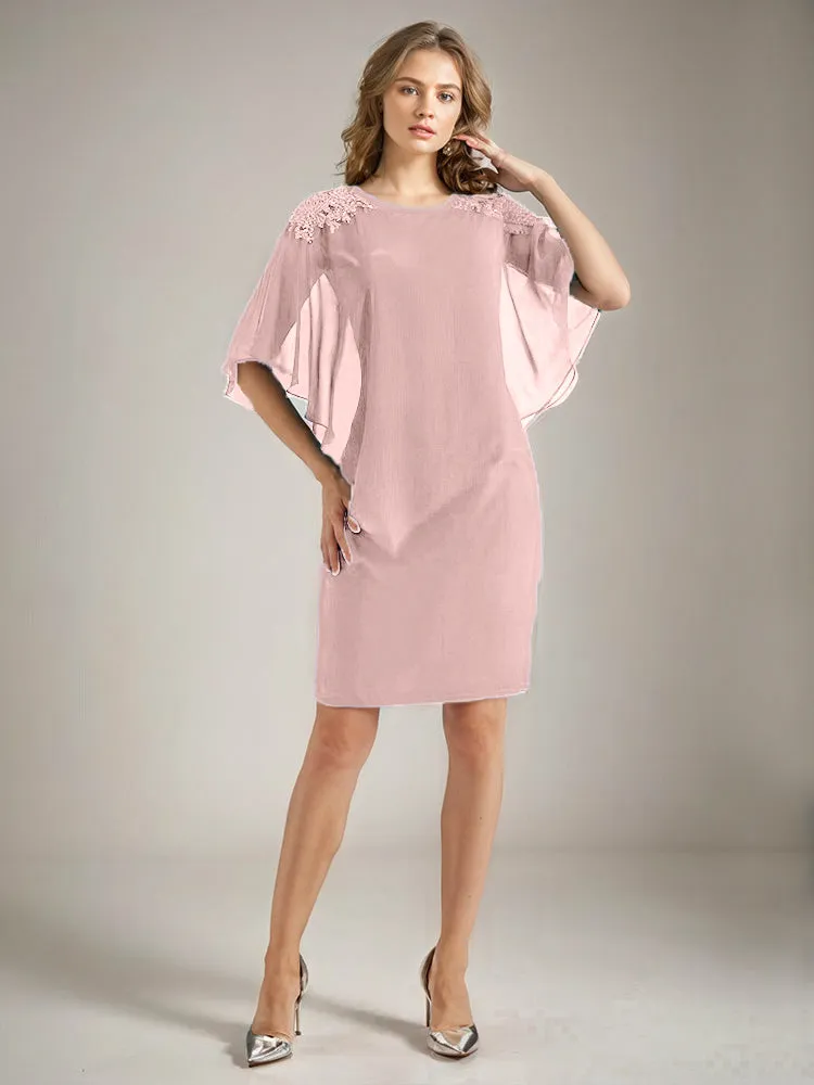 2 Pieces Chiffon Half Sleeves Cape Knee-Length Mother of the Bride Dress