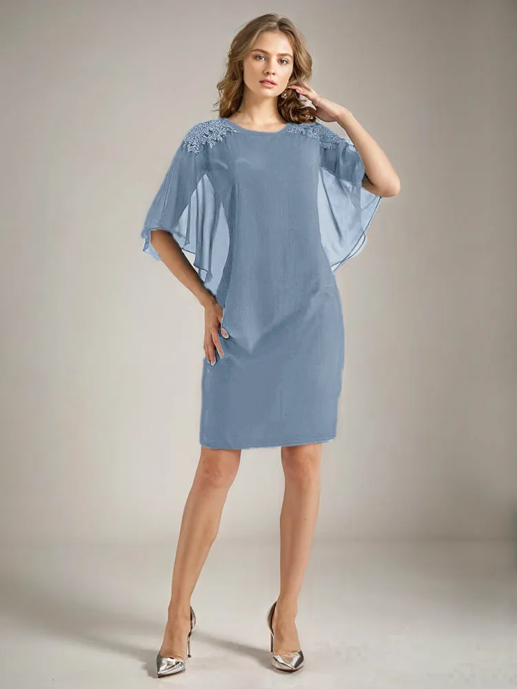 2 Pieces Chiffon Half Sleeves Cape Knee-Length Mother of the Bride Dress