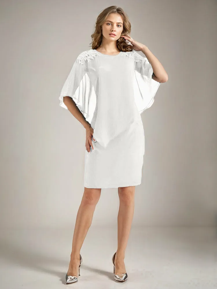 2 Pieces Chiffon Half Sleeves Cape Knee-Length Mother of the Bride Dress