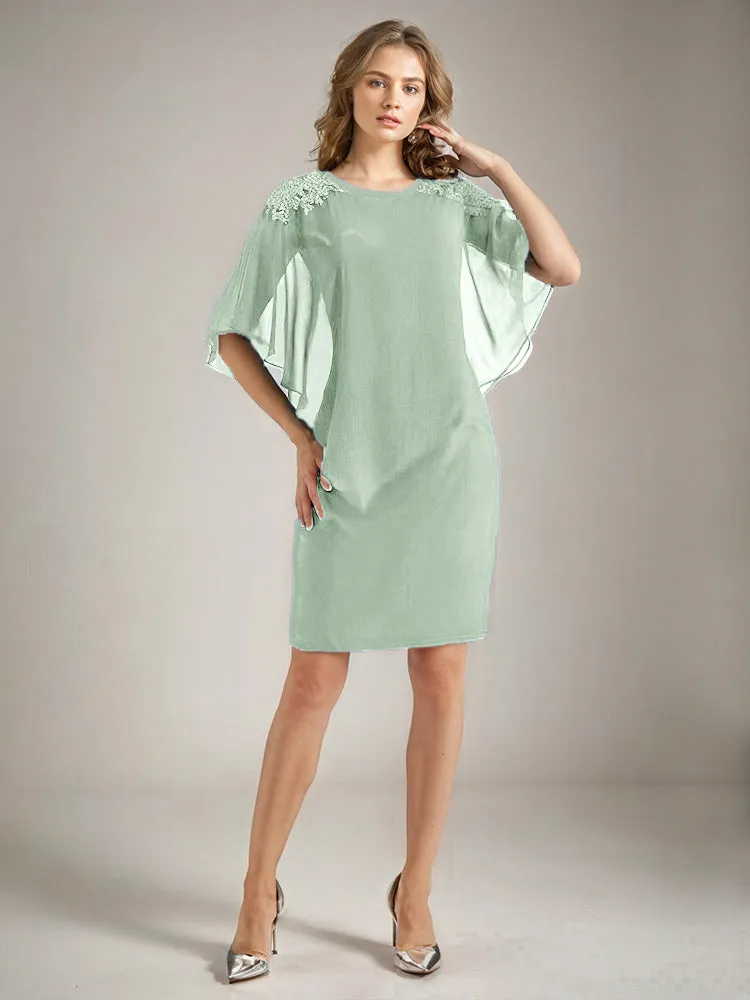 2 Pieces Chiffon Half Sleeves Cape Knee-Length Mother of the Bride Dress