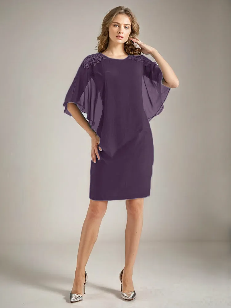 2 Pieces Chiffon Half Sleeves Cape Knee-Length Mother of the Bride Dress