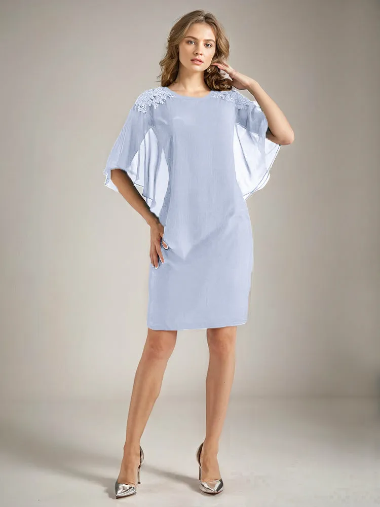 2 Pieces Chiffon Half Sleeves Cape Knee-Length Mother of the Bride Dress