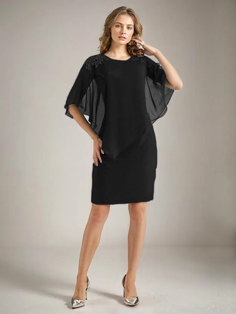 2 Pieces Chiffon Half Sleeves Cape Knee-Length Mother of the Bride Dress