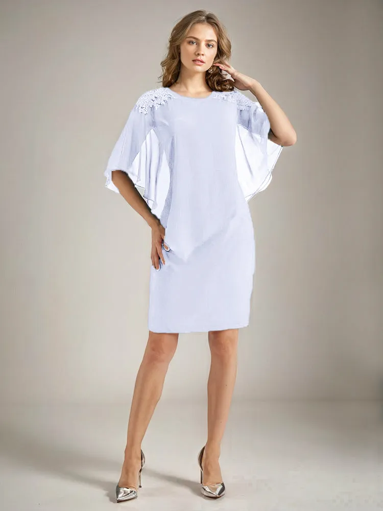 2 Pieces Chiffon Half Sleeves Cape Knee-Length Mother of the Bride Dress