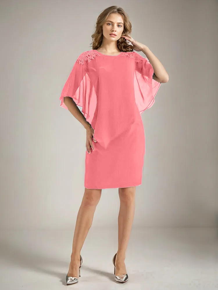 2 Pieces Chiffon Half Sleeves Cape Knee-Length Mother of the Bride Dress