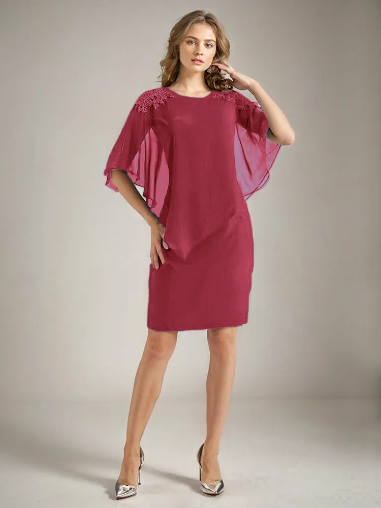 2 Pieces Chiffon Half Sleeves Cape Knee-Length Mother of the Bride Dress