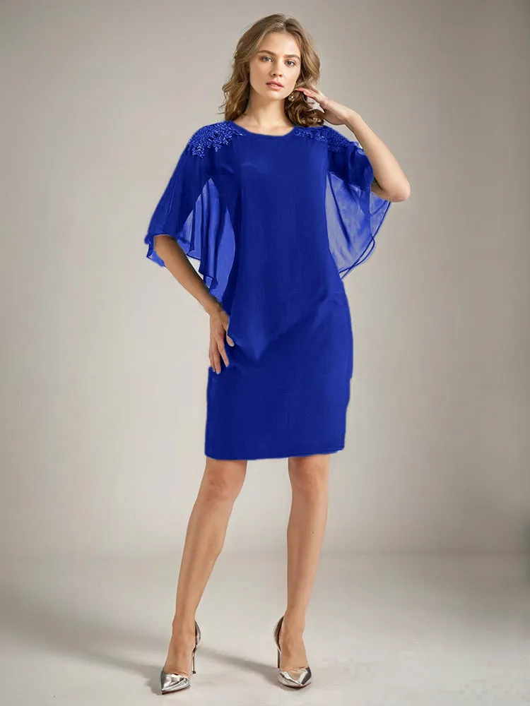 2 Pieces Chiffon Half Sleeves Cape Knee-Length Mother of the Bride Dress