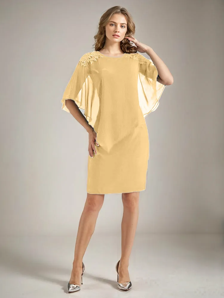 2 Pieces Chiffon Half Sleeves Cape Knee-Length Mother of the Bride Dress