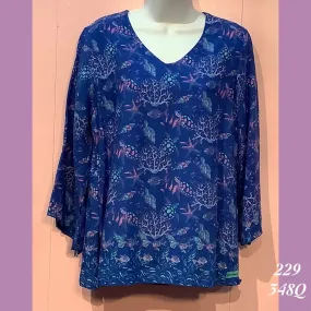 229 - 348Q , V neck tunic top with 3/4 sleeve