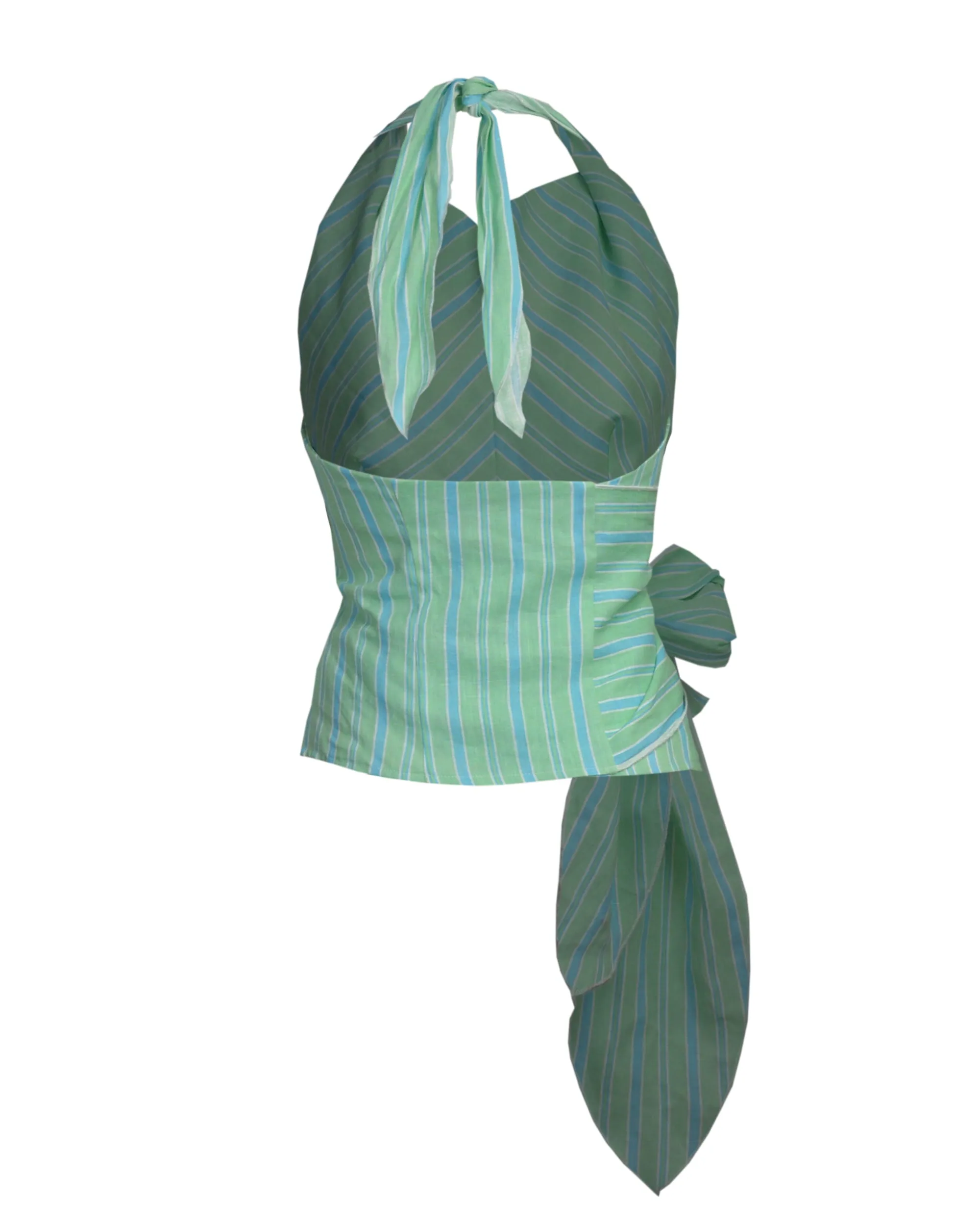 30s Halter Wrap Top - Mint Stripe