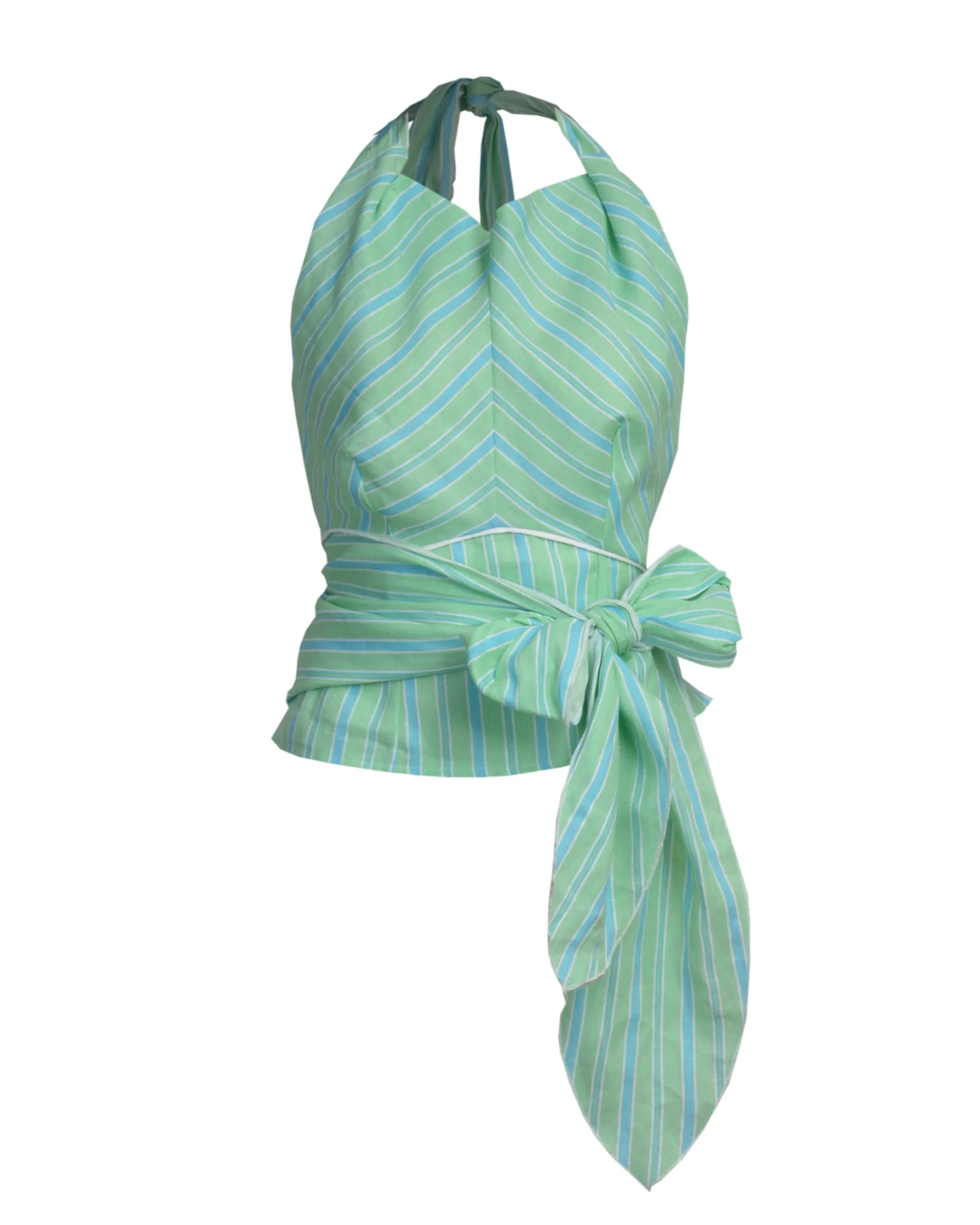 30s Halter Wrap Top - Mint Stripe