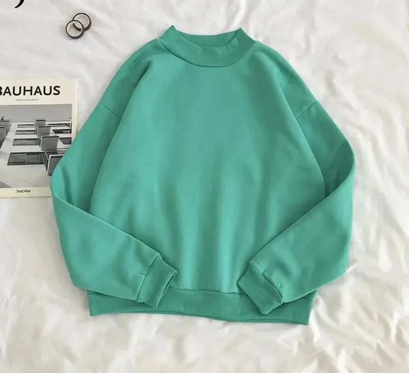 9 Colors Pink Green O-neck Hoodies Women Winter Autumn Pullover Sweatshirt Female Pure Color Loose Tracksuit M-XXL