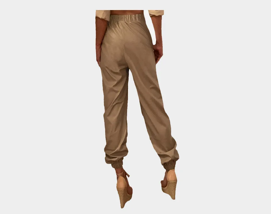 97 Vintage Taupe Vegan Leather Weekender Pants - The Vail