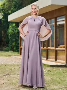 A-line Chiffon Dress with Diamond Neck Cape Stormy