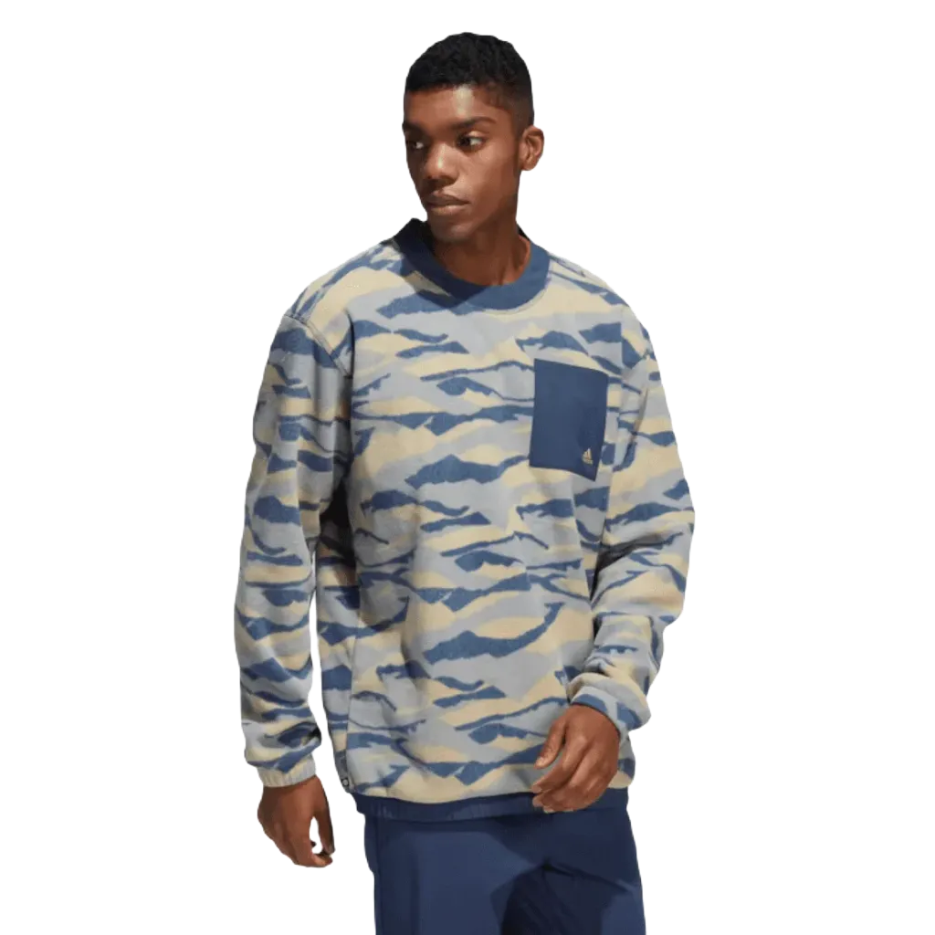 Adidas Texture-Print Crew Sweatshirt - Blue