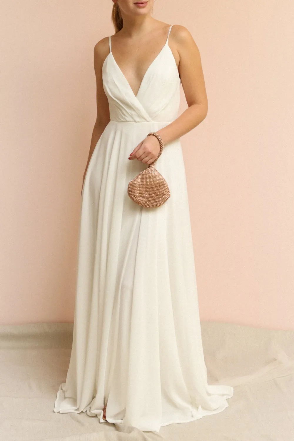 Aelis Grey | Pleated Plunging V-Neckline Gown