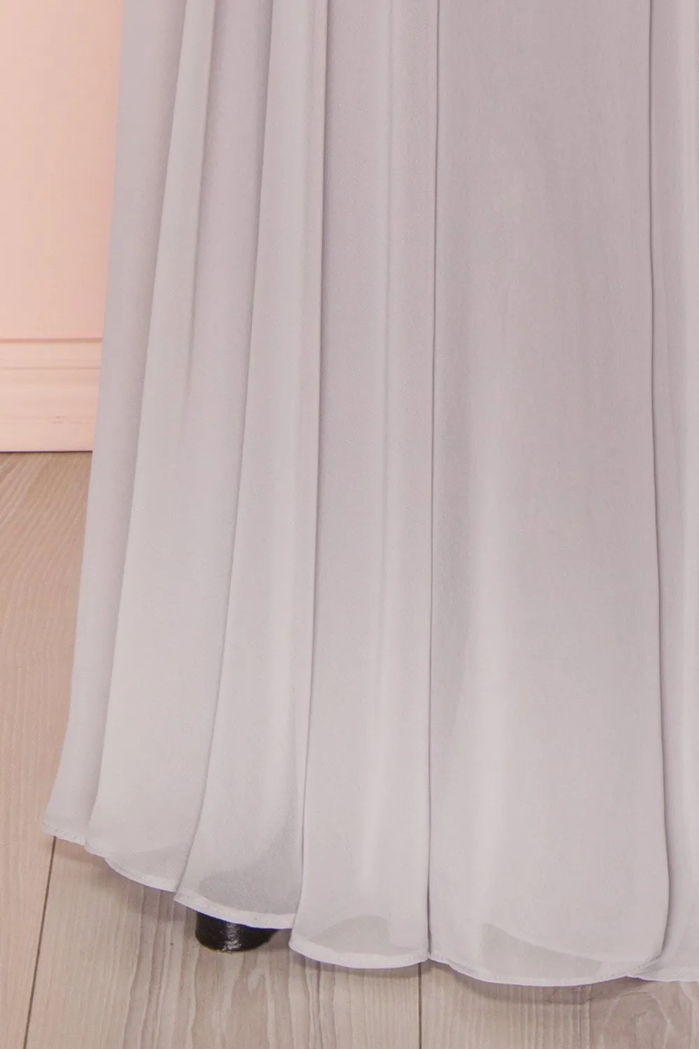 Aelis Grey | Pleated Plunging V-Neckline Gown