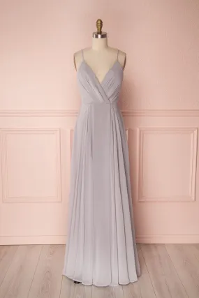 Aelis Grey | Pleated Plunging V-Neckline Gown