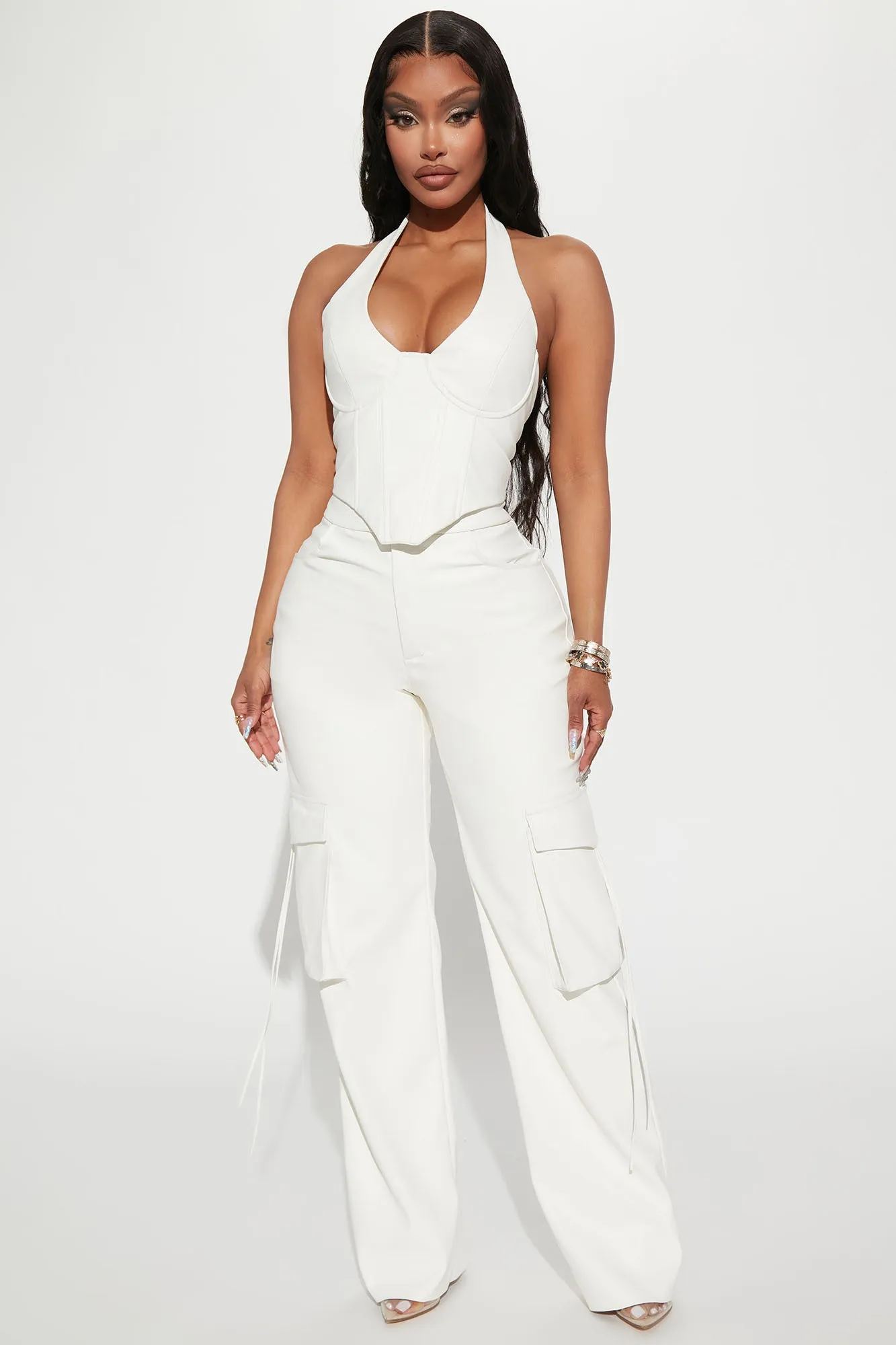 After Party Faux Leather Pant Set - White