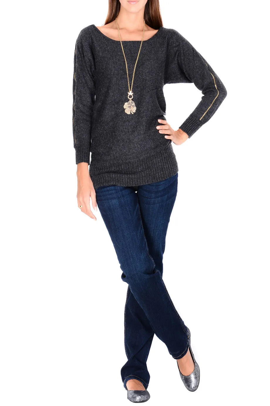 ALENE Charcoal Long Zipper Sweater