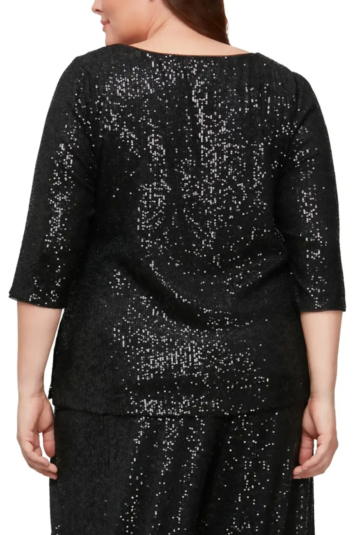 Alex Evenings 3/4 Sleeve Scoop Neck Sequin Tunic Blouse ( Plus Size )