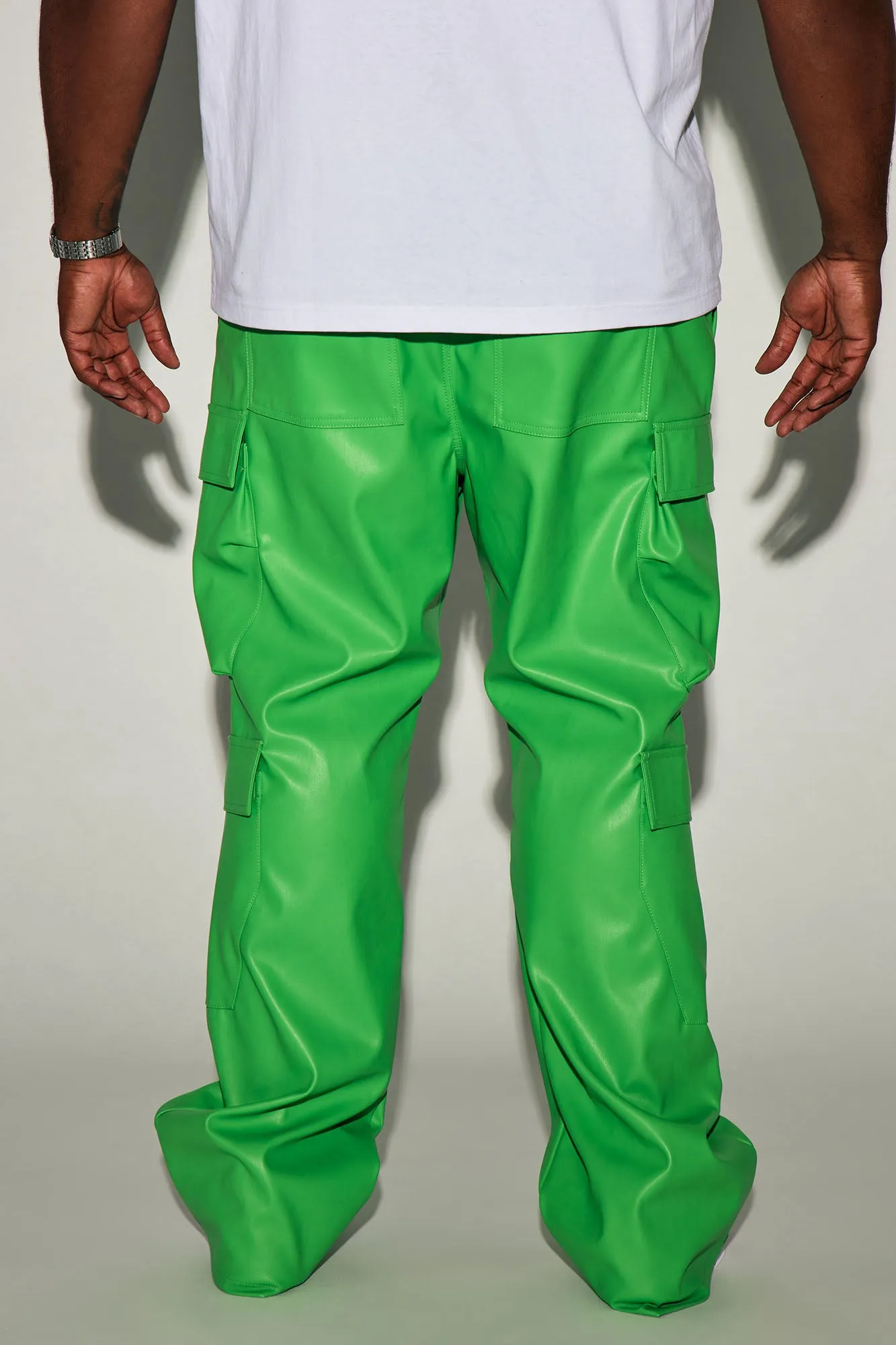 Alisos Faux Leather Slim Flare Cargo Pants - Green