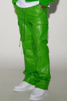 Alisos Faux Leather Slim Flare Cargo Pants - Green