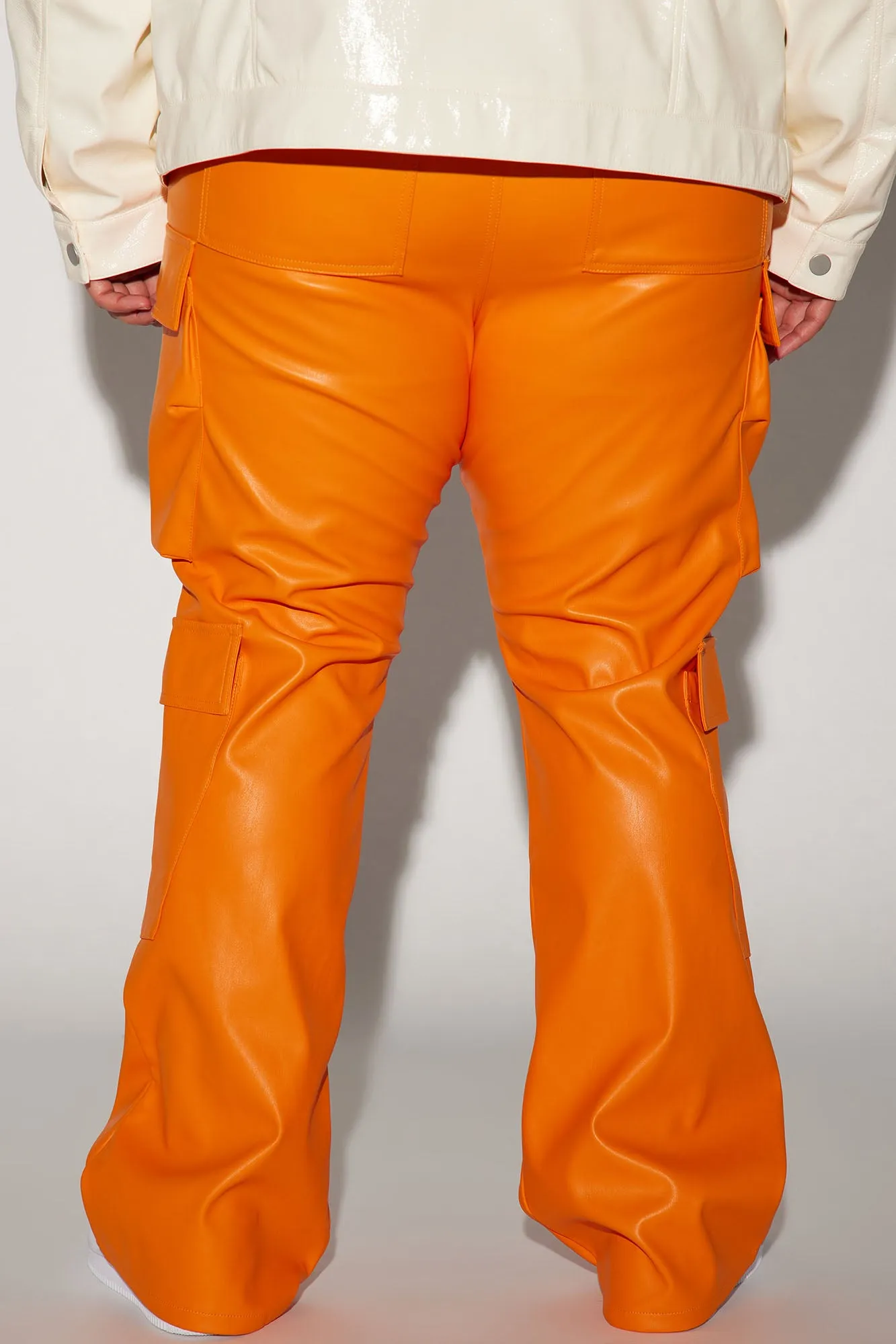 Alisos Faux Leather Slim Flare Cargo Pants - Orange