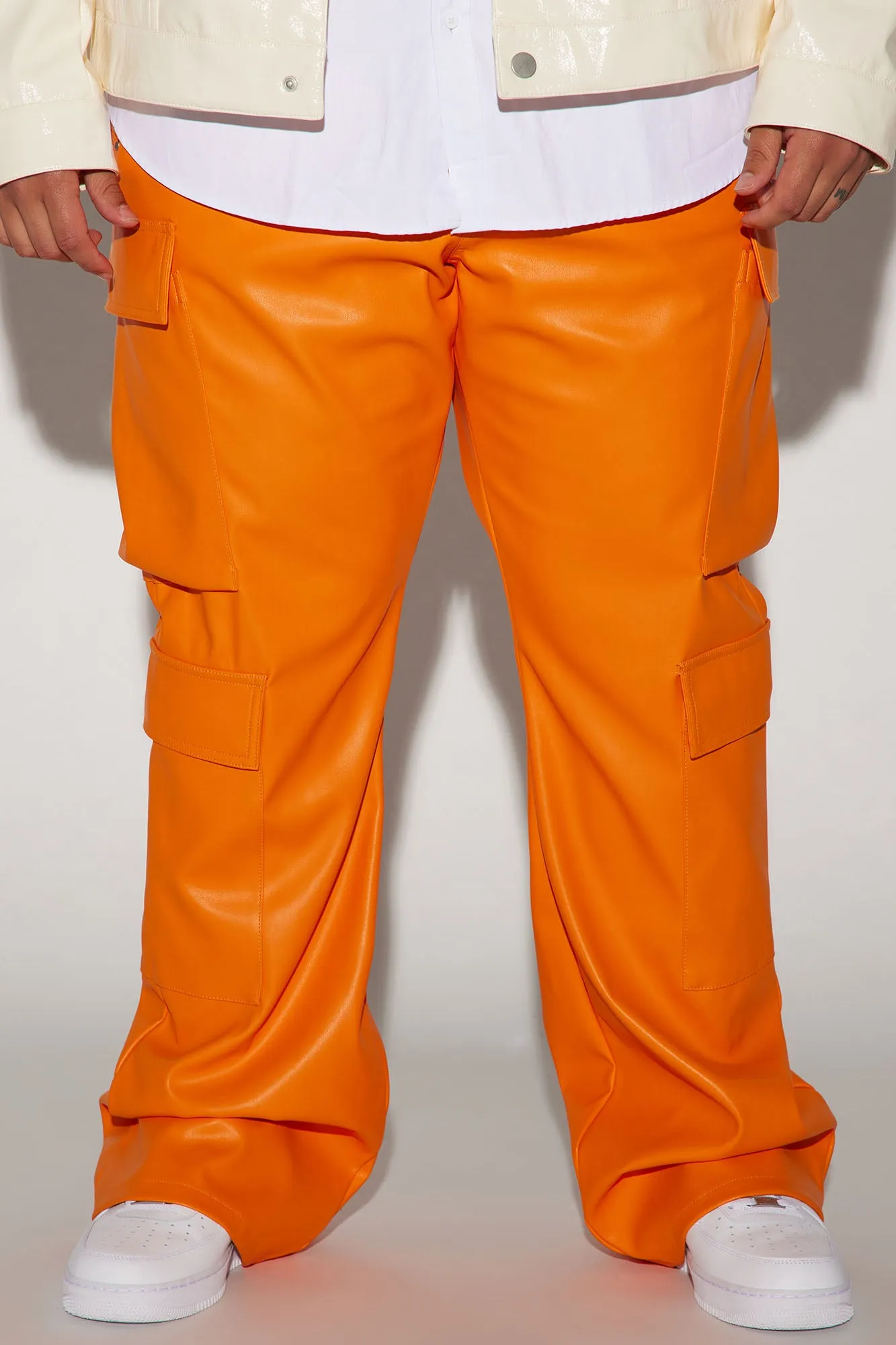 Alisos Faux Leather Slim Flare Cargo Pants - Orange