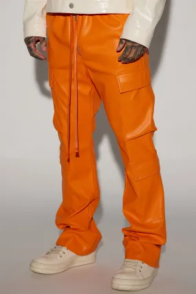 Alisos Faux Leather Slim Flare Cargo Pants - Orange