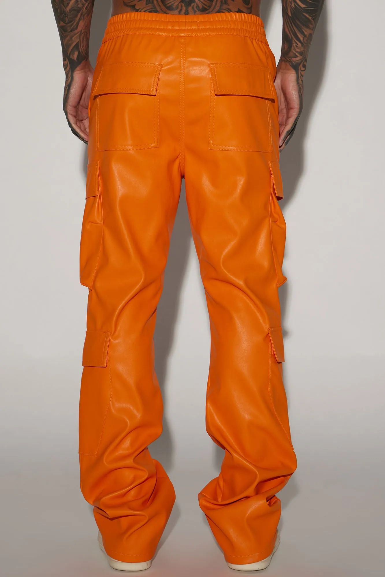 Alisos Faux Leather Slim Flare Cargo Pants - Orange