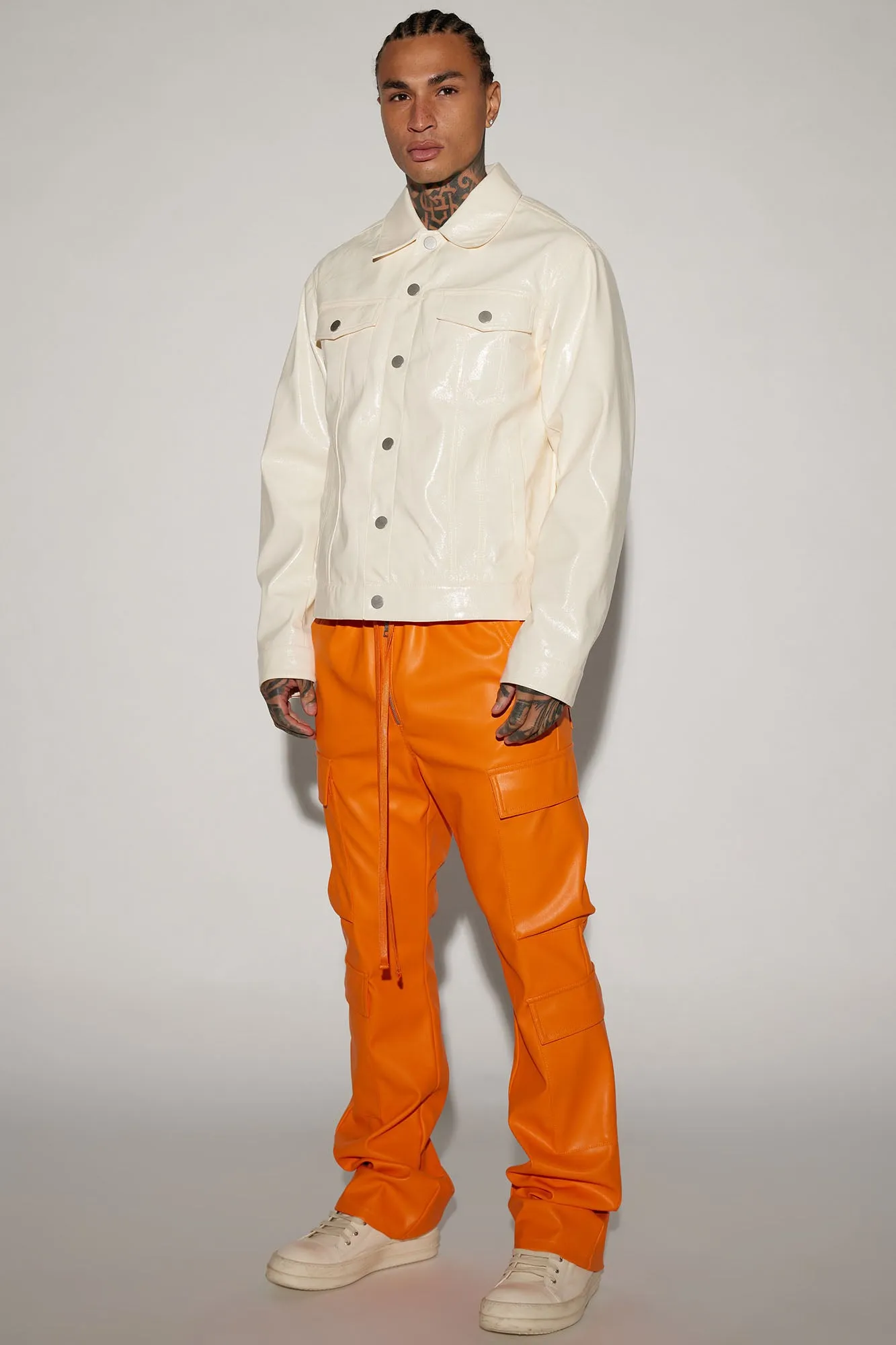 Alisos Faux Leather Slim Flare Cargo Pants - Orange