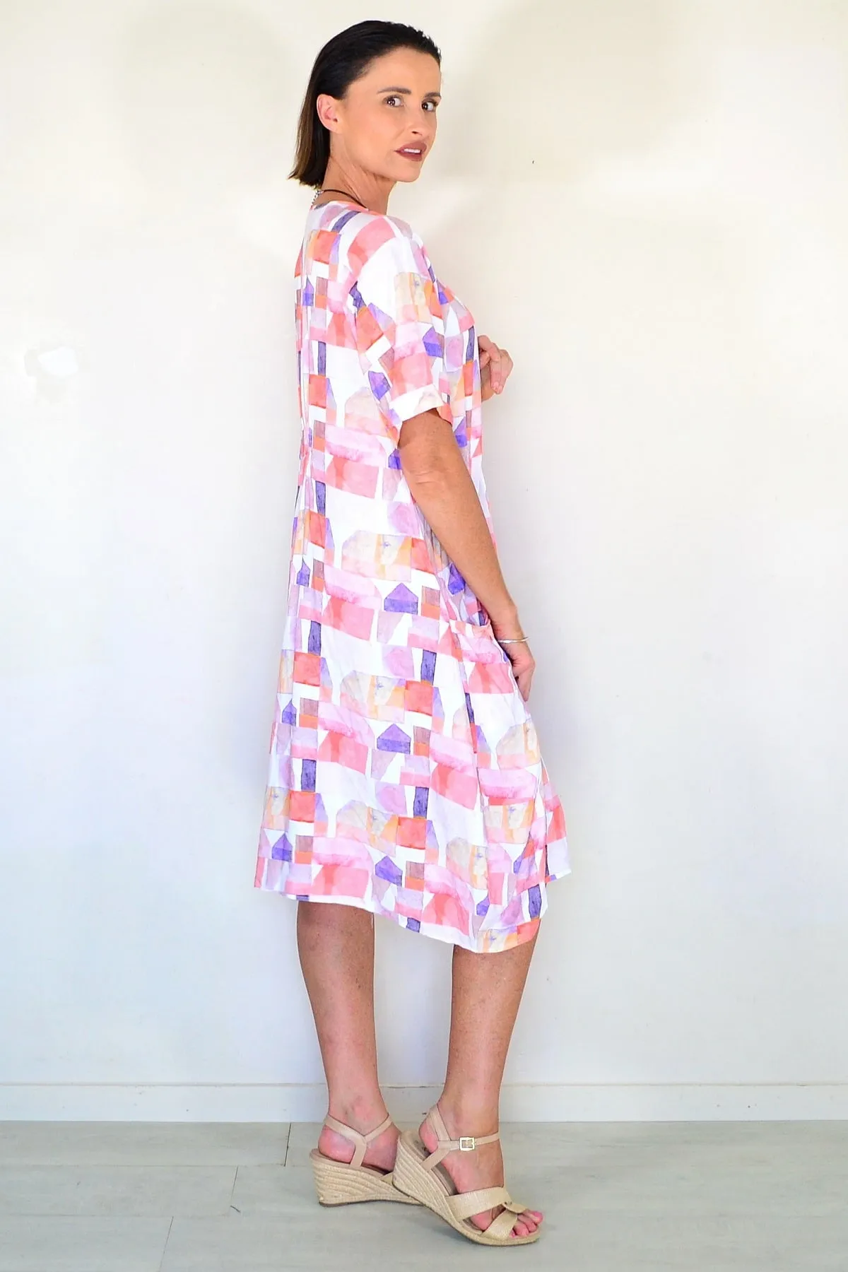 Aliya Watercolour Geometric Print Dress