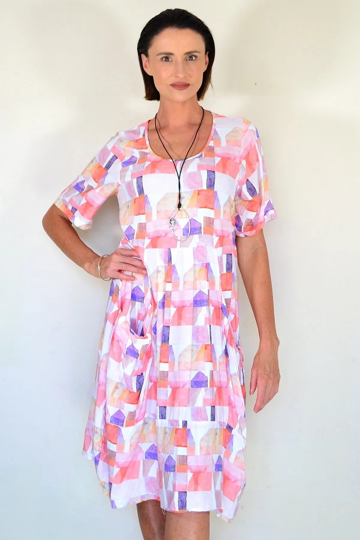 Aliya Watercolour Geometric Print Dress