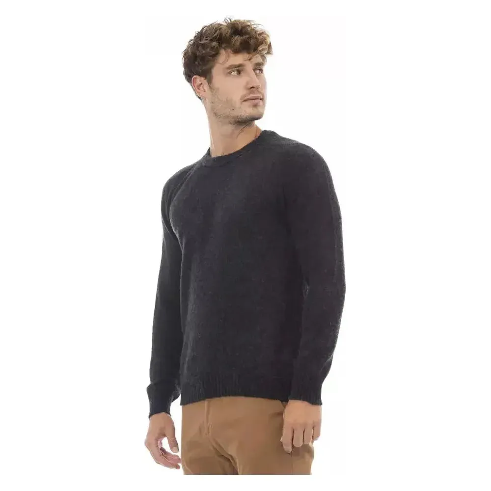 Alpha Studio Black Wool Men Sweater