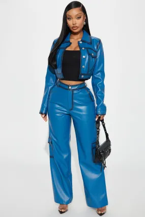 Always In A Mood Faux Leather Pant Set - Blue