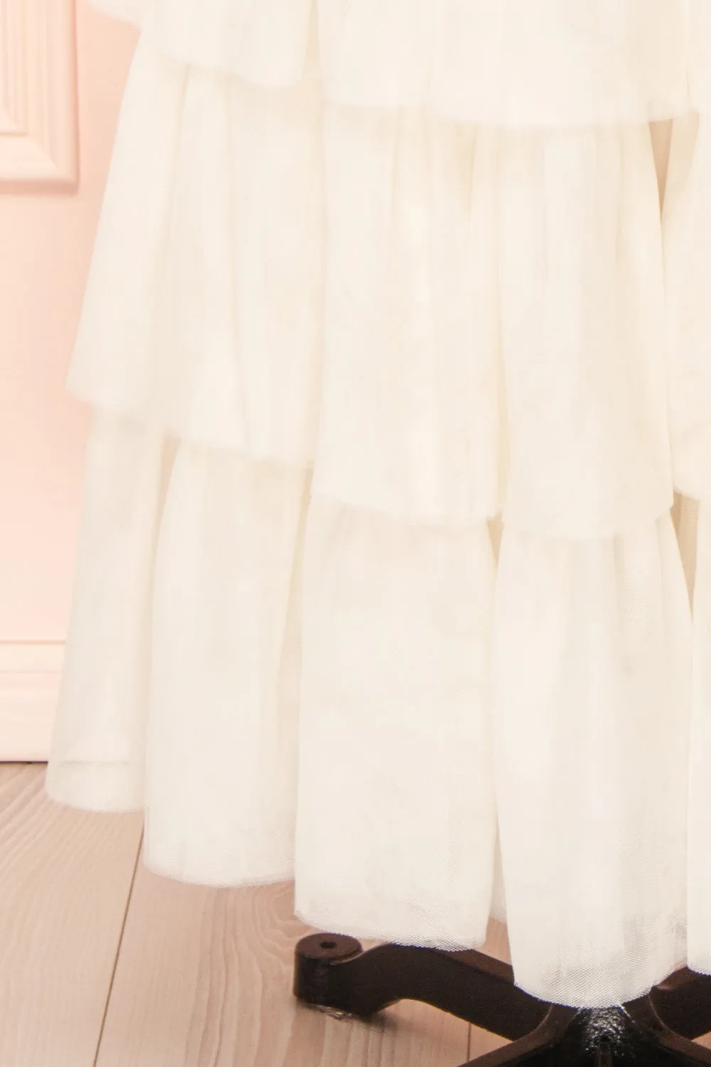 Ariette | Ivory High-Waisted Tiered Tulle Skirt