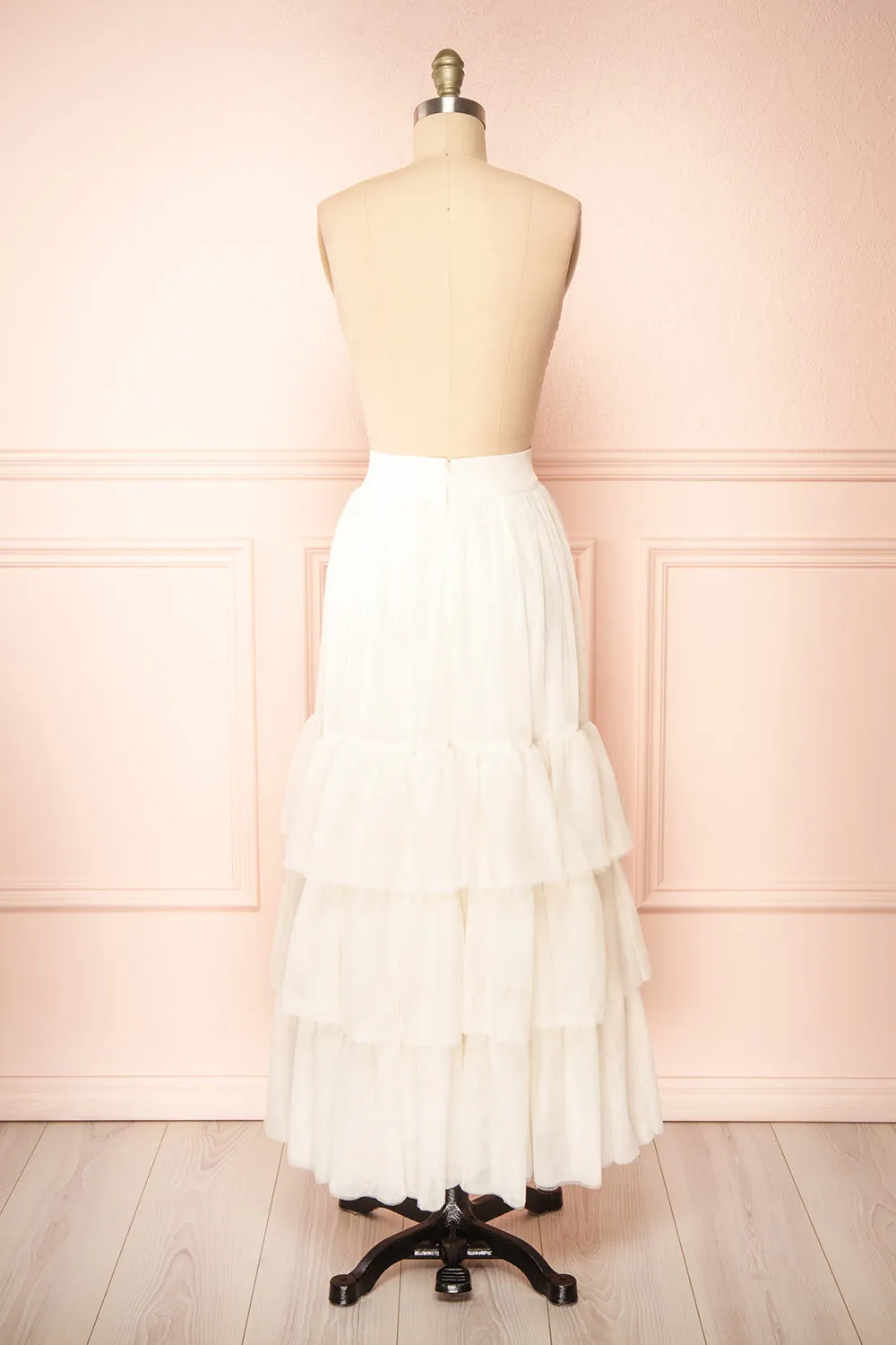 Ariette | Ivory High-Waisted Tiered Tulle Skirt