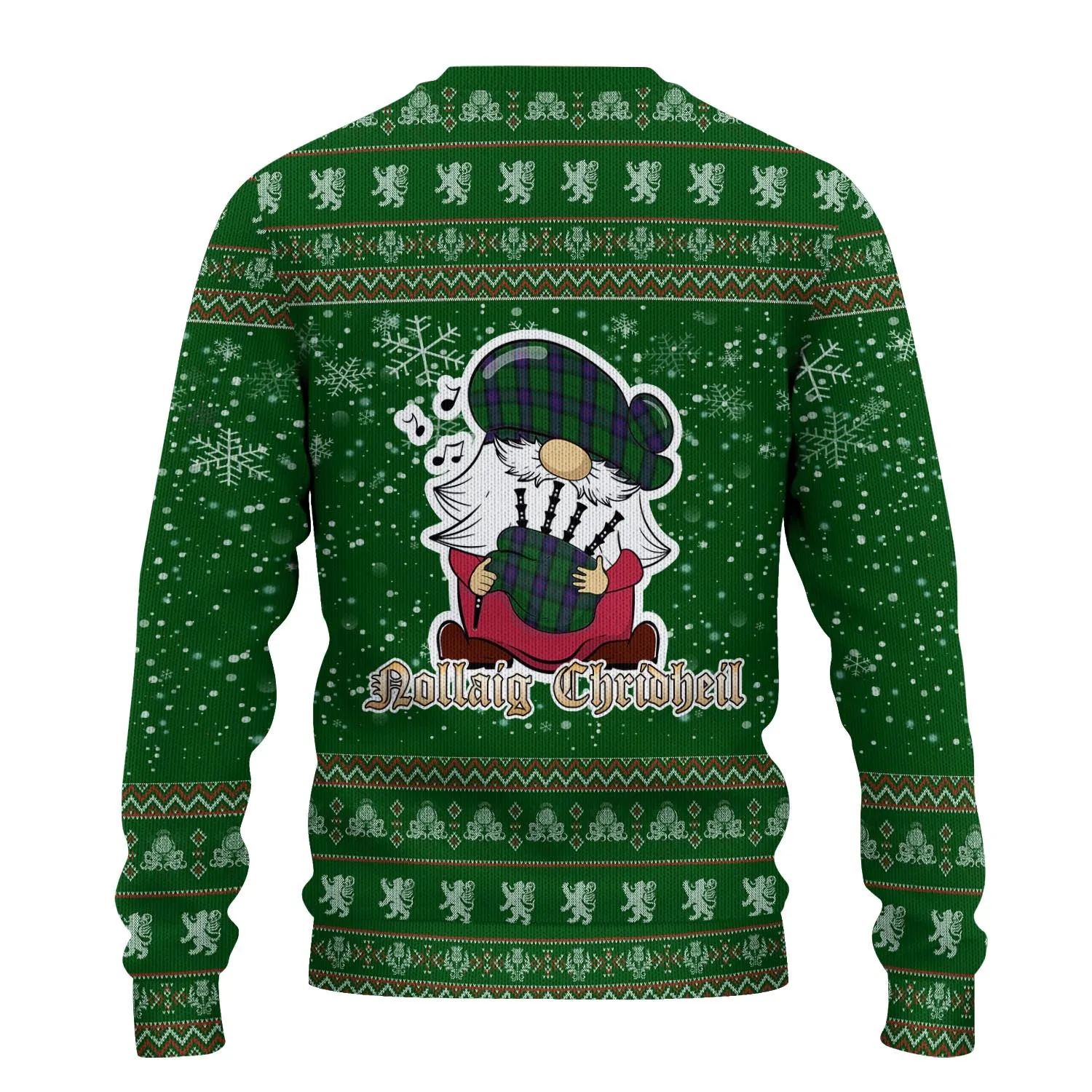 Armstrong Clan Christmas Family Ugly Sweater with Funny Gnome Playing Bagpipes